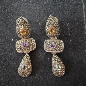 Elegant Silver Multi-Stone Drop Earrings